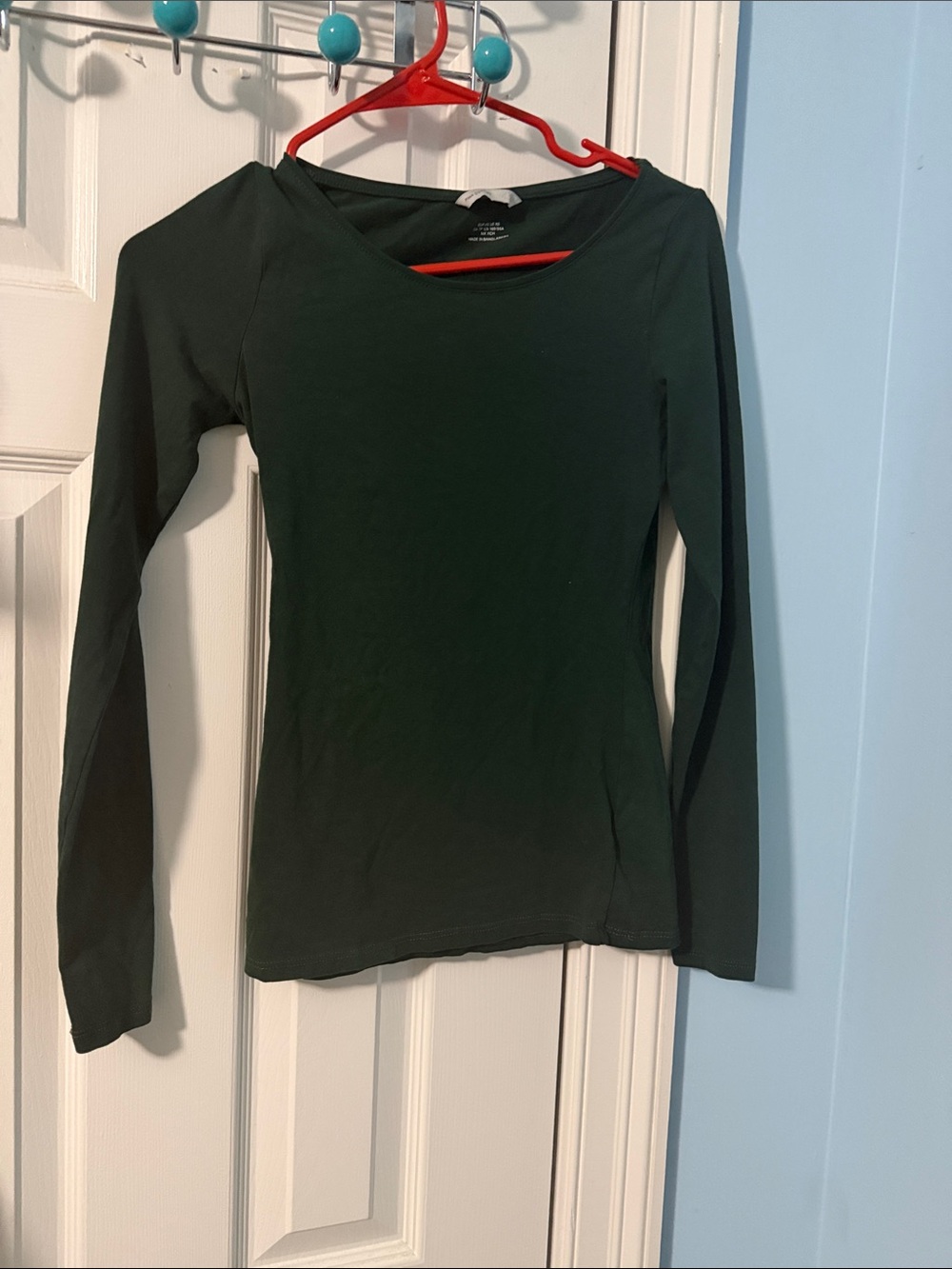 LL Bean Pima Dark Green Long Sleeve Scoop Neck Top